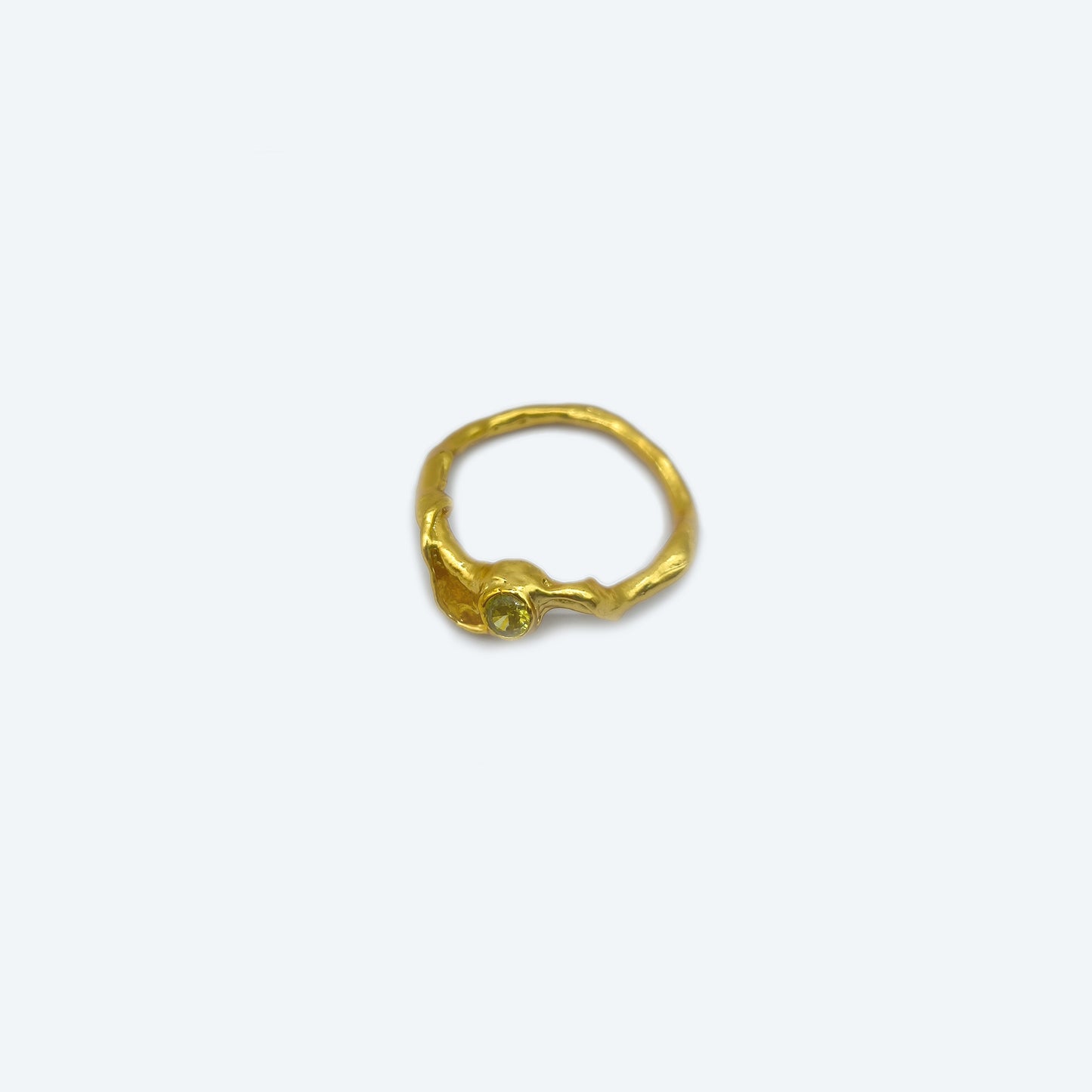 Woman's jewelry - Gold plated textured green stone ring