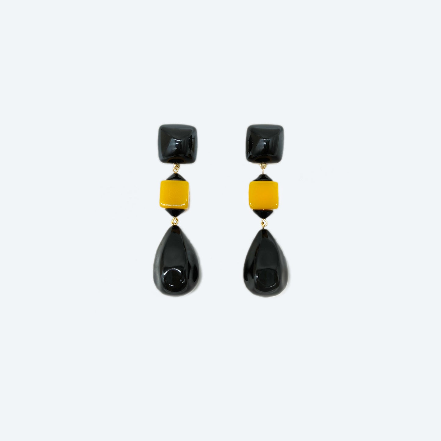 Yellow and Black stone drop statement beaded pendant earrings