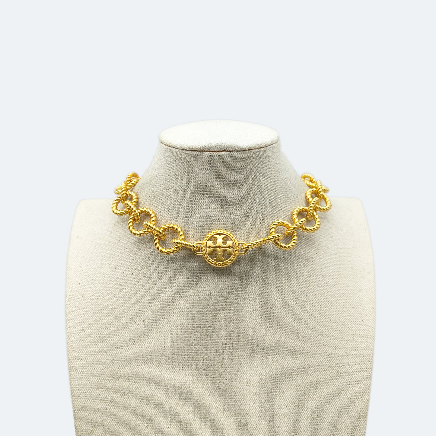 Gold plated textured rope link chain necklace