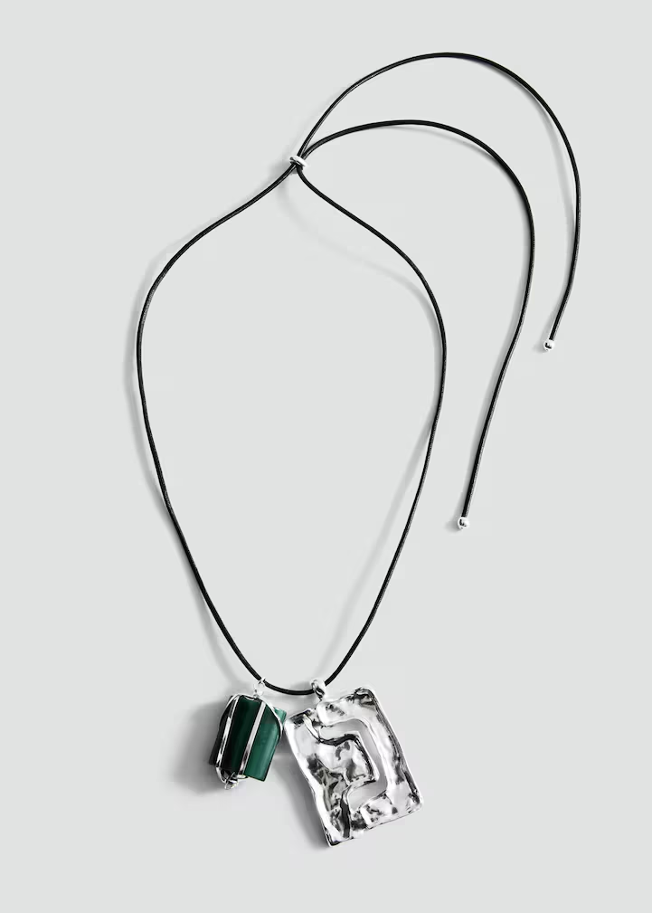 Adjustable Black Cord Pendant with Green Stone Charm Necklace