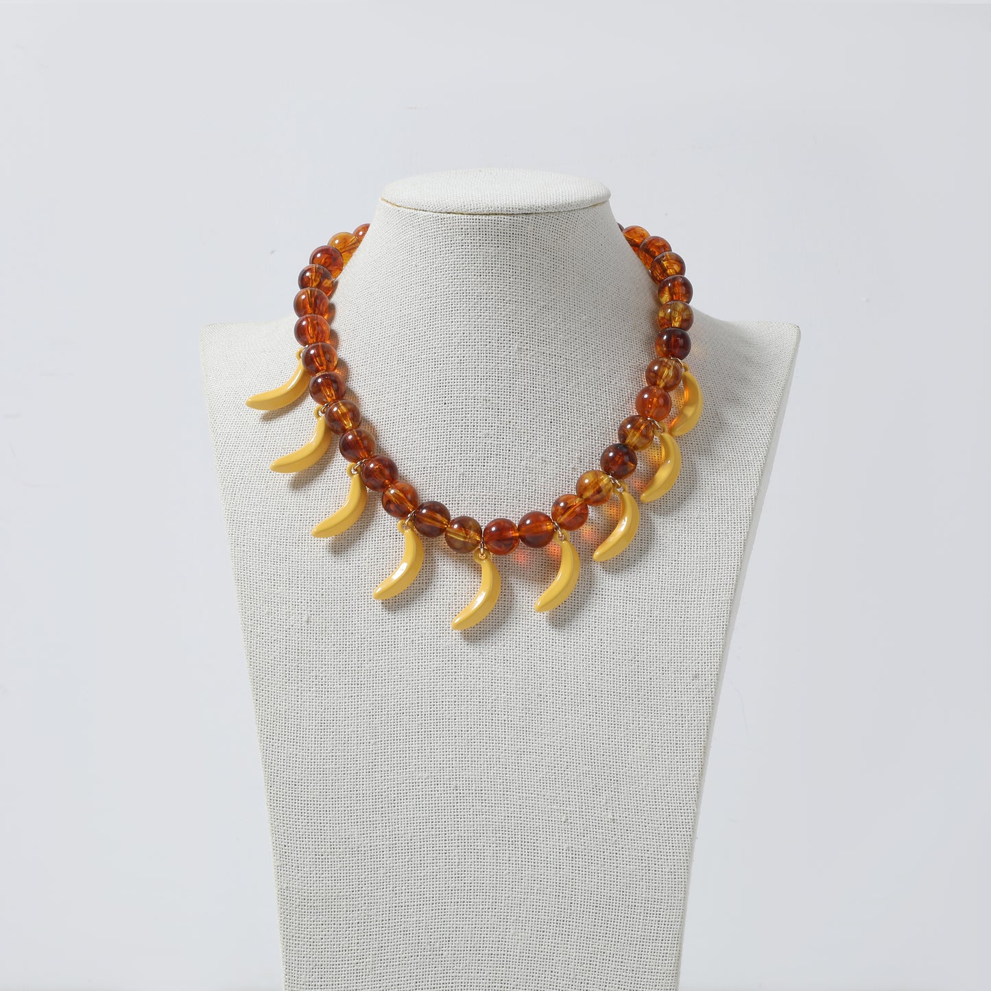 Amber Beaded & Yellow Banana Charm Necklace