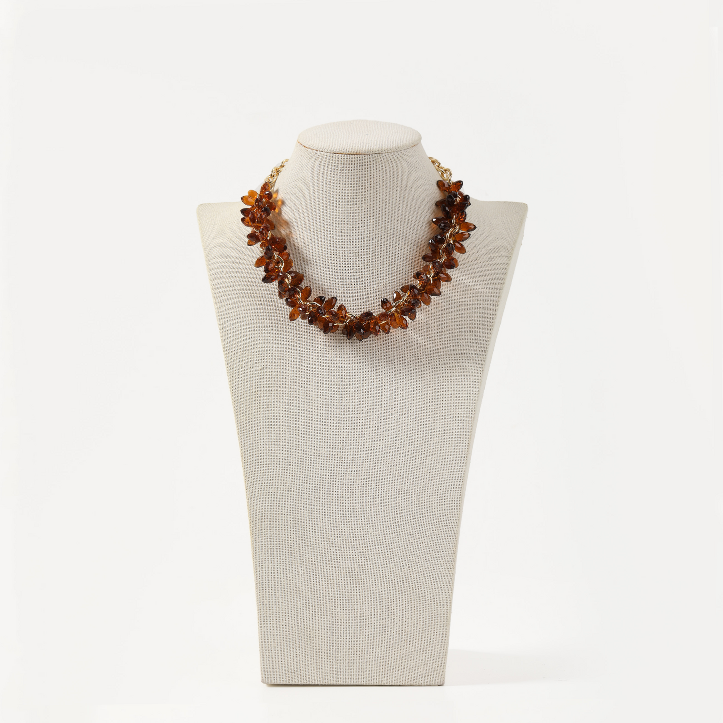 Amber color faceted glass beaded necklace