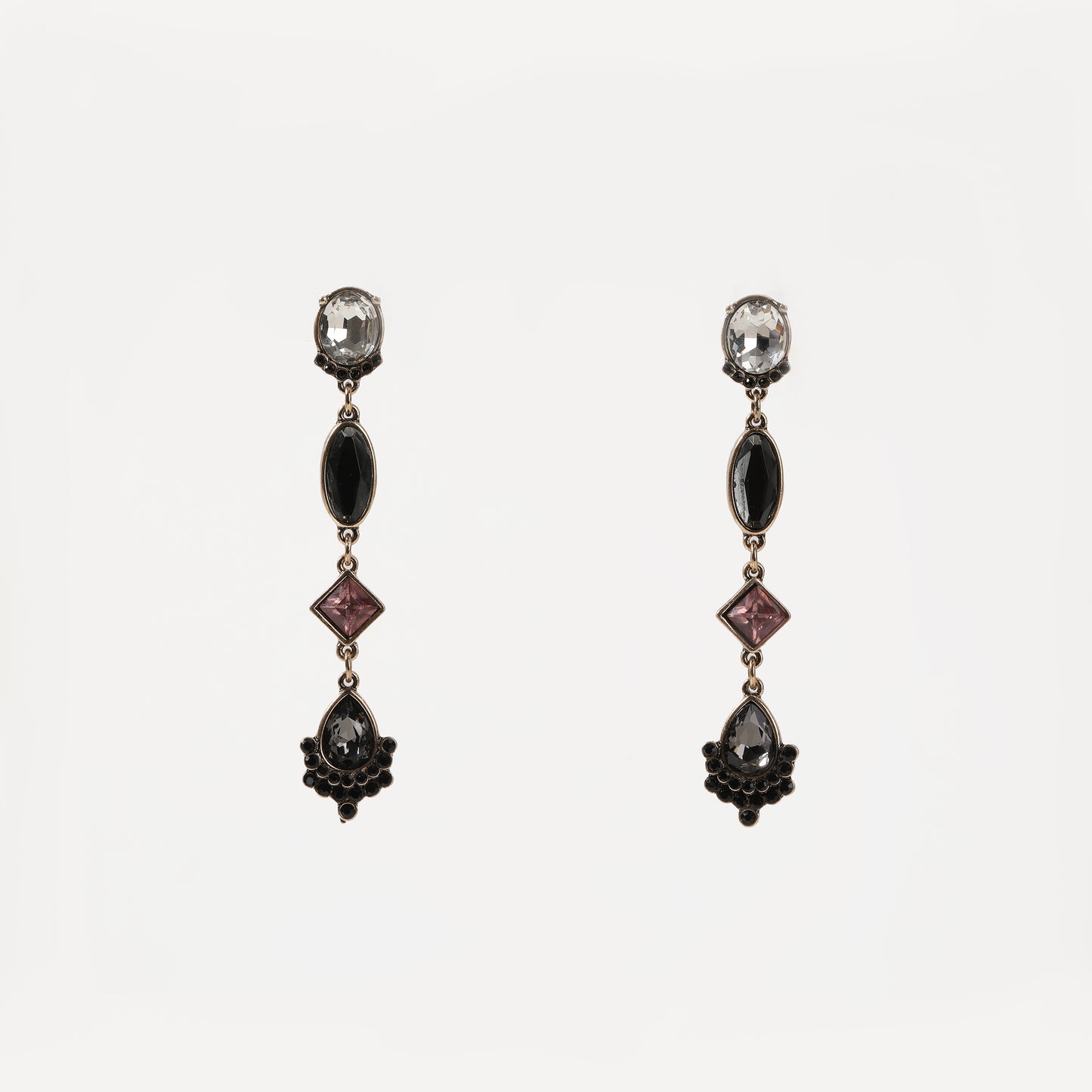 Antique gold multi-shape crystal linear drop earring