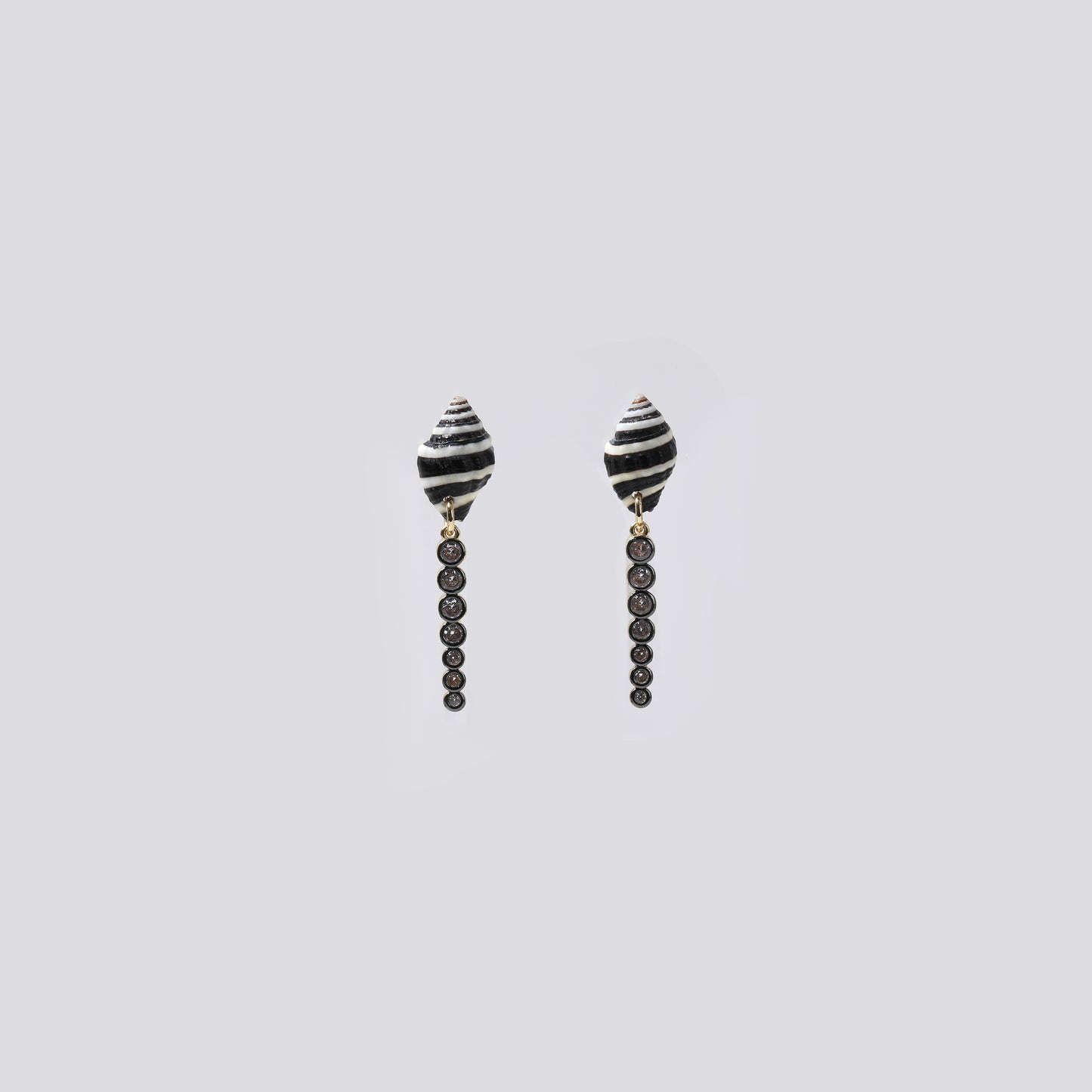Black-White Striped & Black Rhinestone Drop Earrings