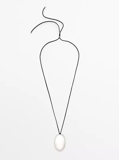 Black Cord White Oval Pendant Necklace