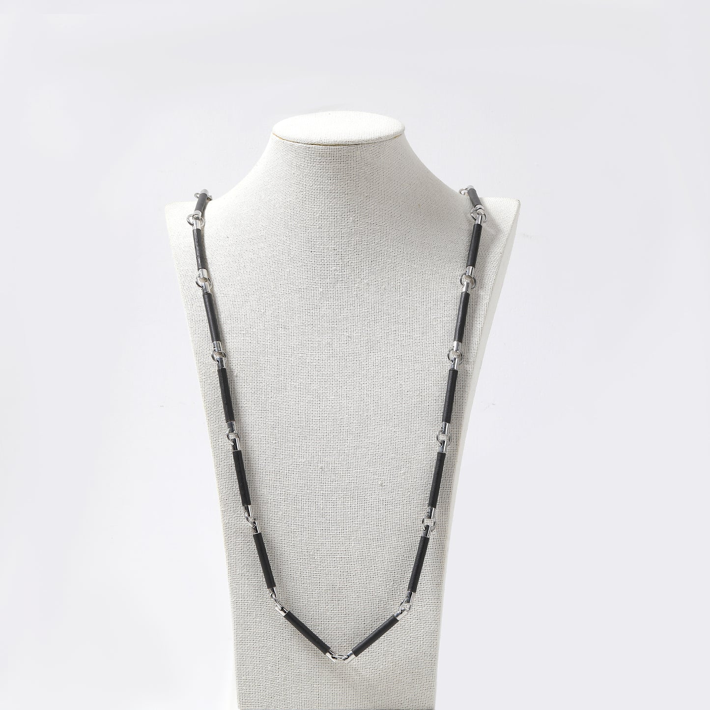 Black & Silver Metal Linked Long Necklace