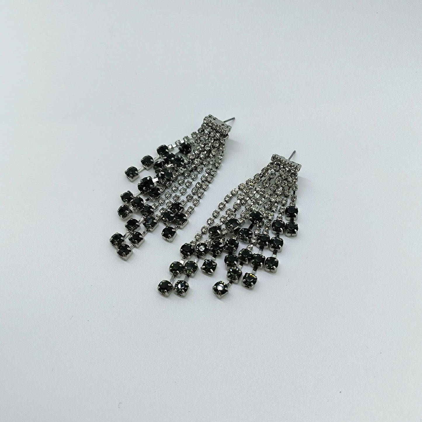 Glam Rhinestone Waterfall Earrings – Long Sparkling Dangles with Clear and Jet Stones