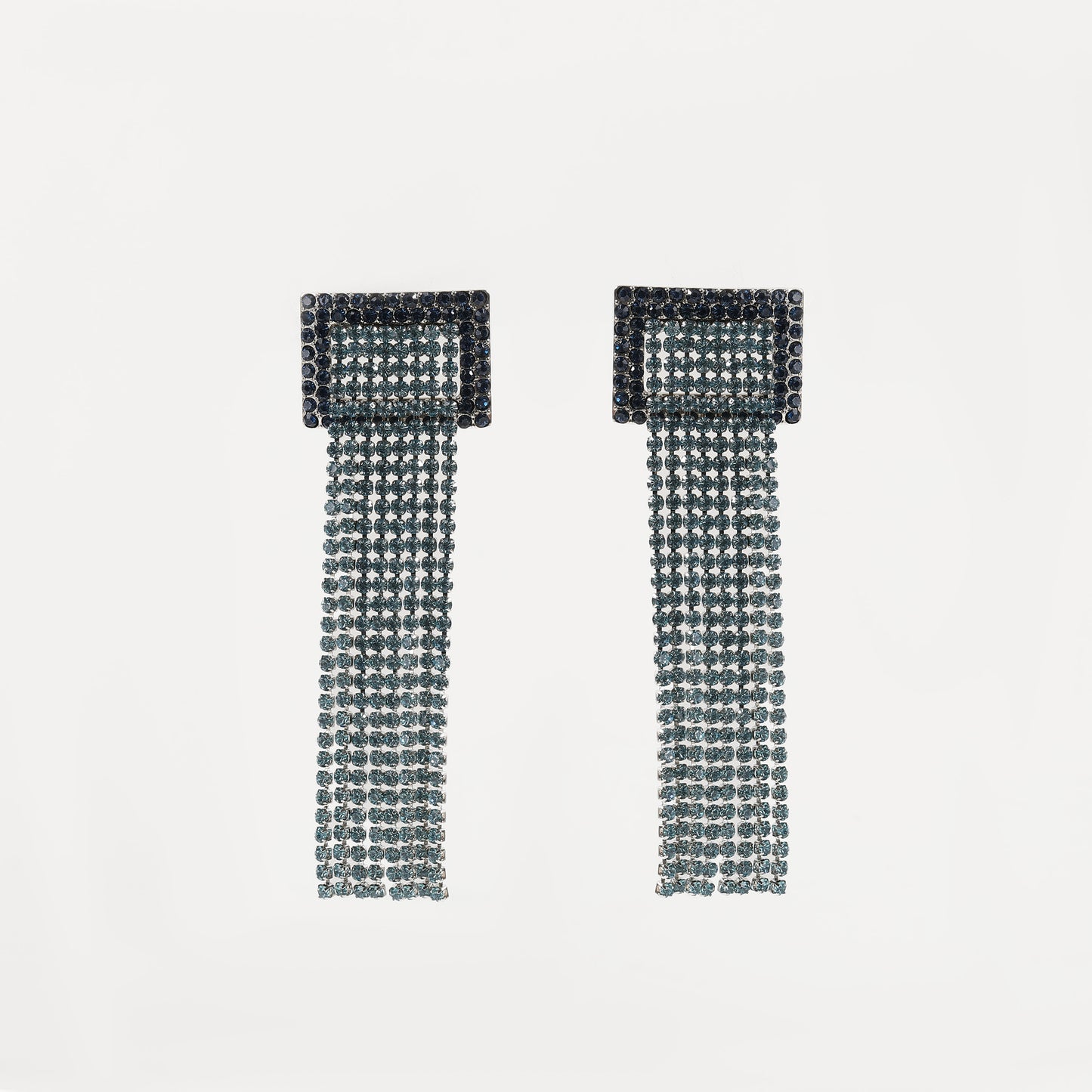 Black and blue crystal tassel drop earring with square top