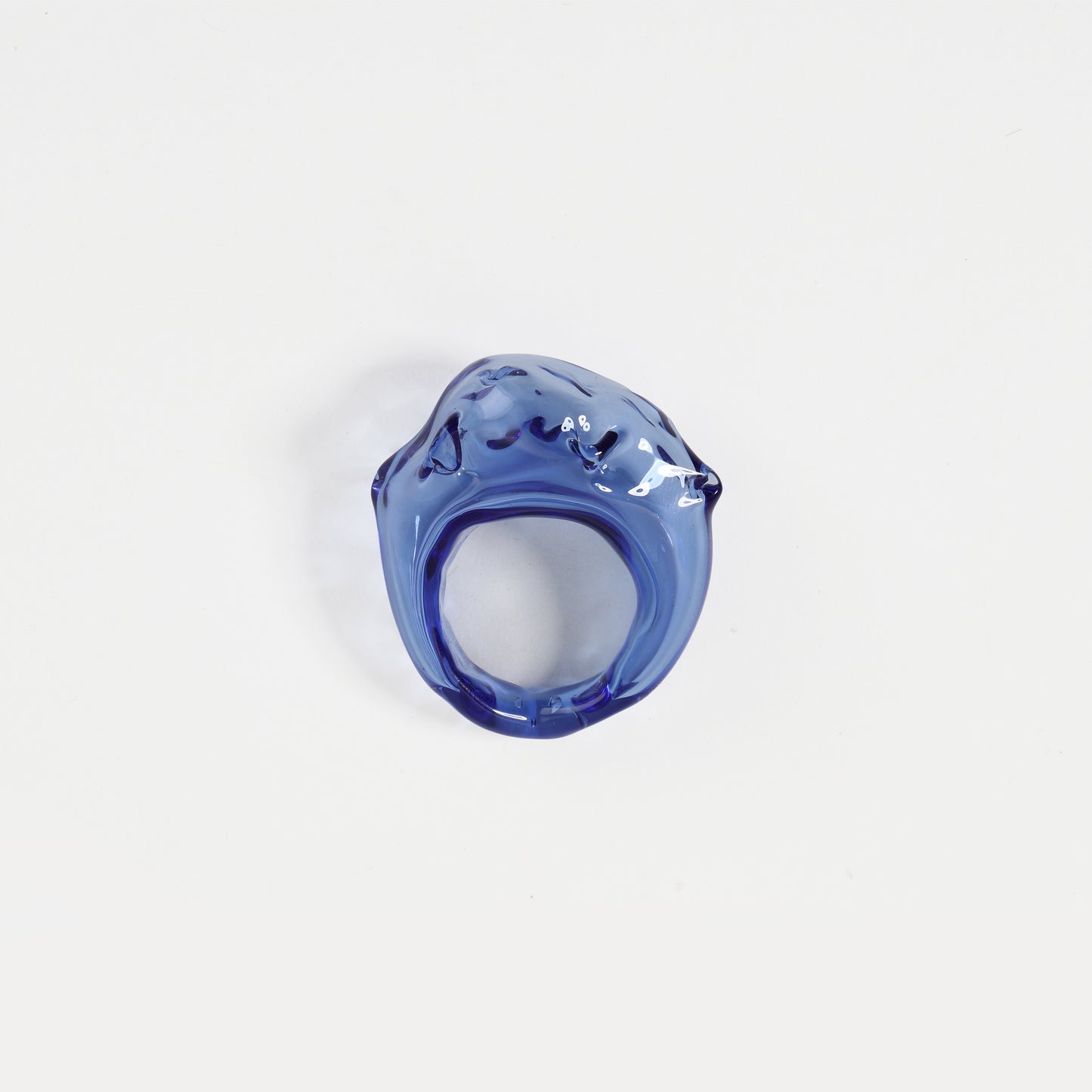 Blue irregular molten-textured glass ring