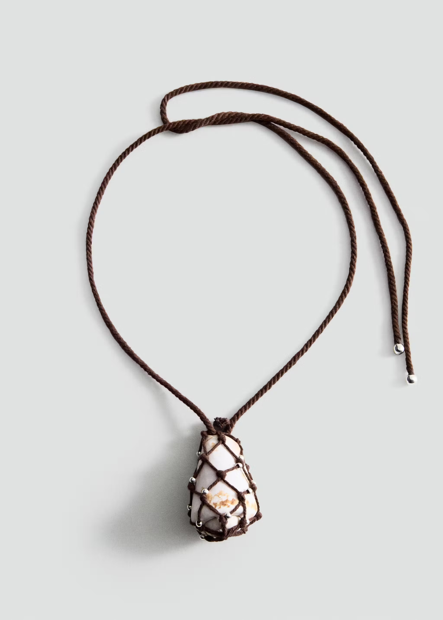 Braided Cord Net Wrap Natural Stone Pendant Adjustable Necklace