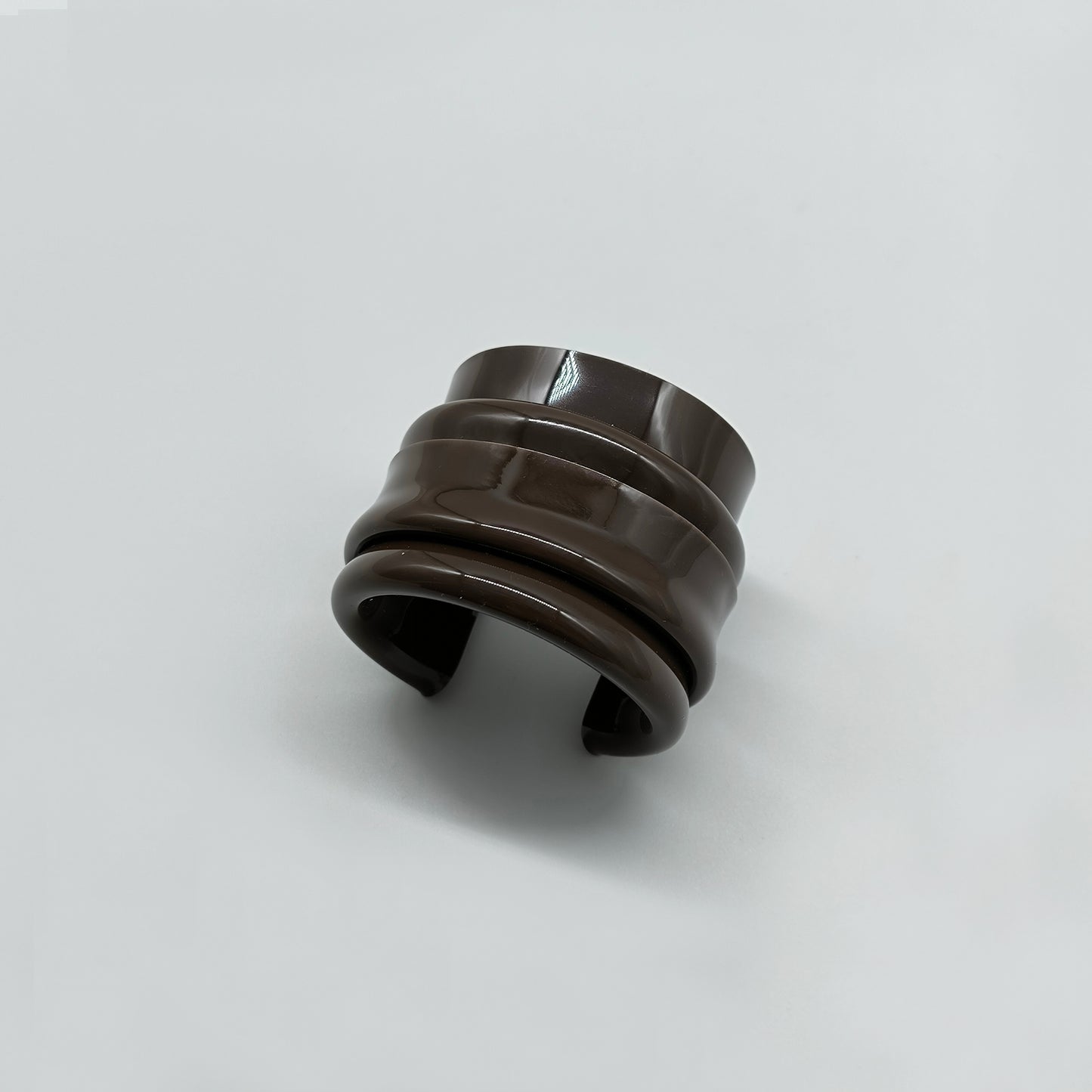 Statement Brown Resin Cuff Bracelet – Folded Glossy Chunky Bangle
