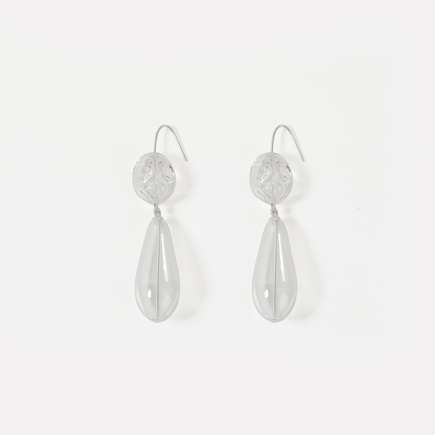 Clear double-drop textured glass dangle earrings