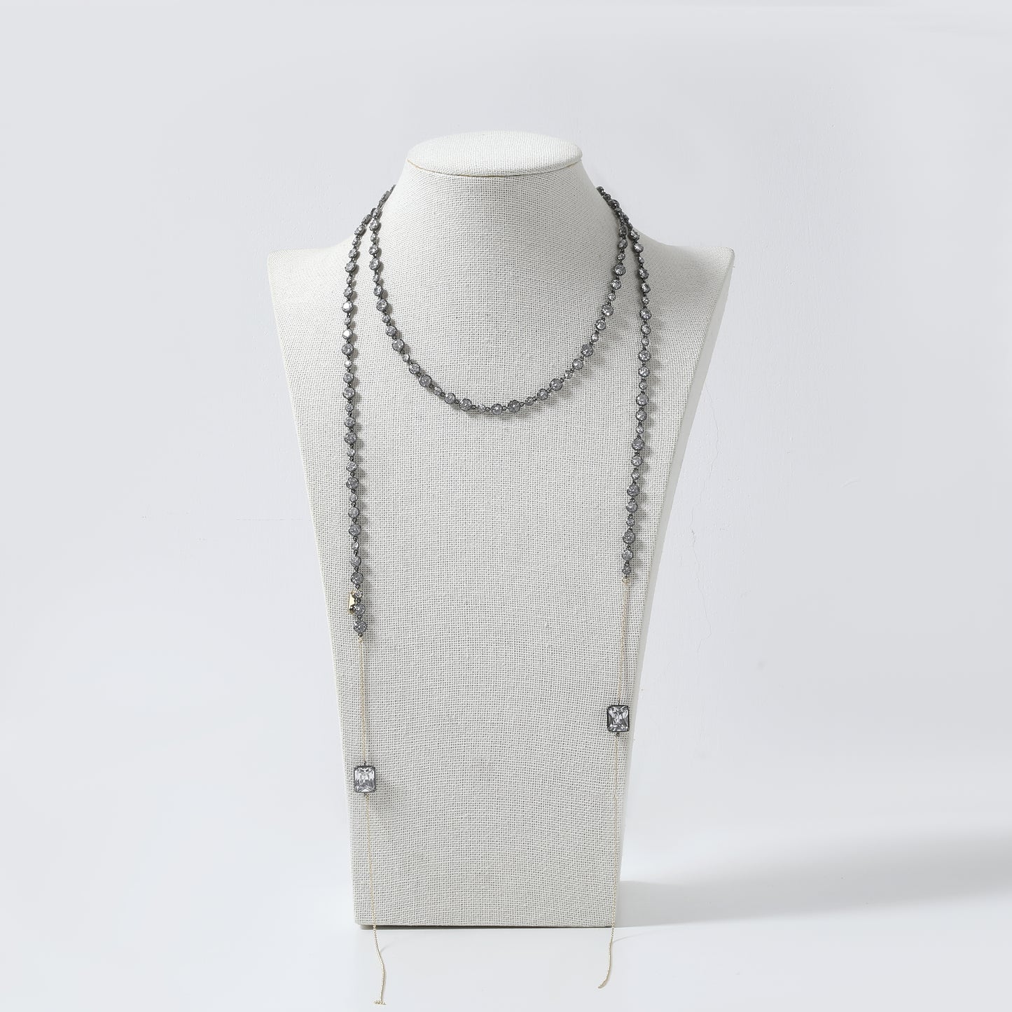 Dark Gray Rhinestone Beaded Long Necklace