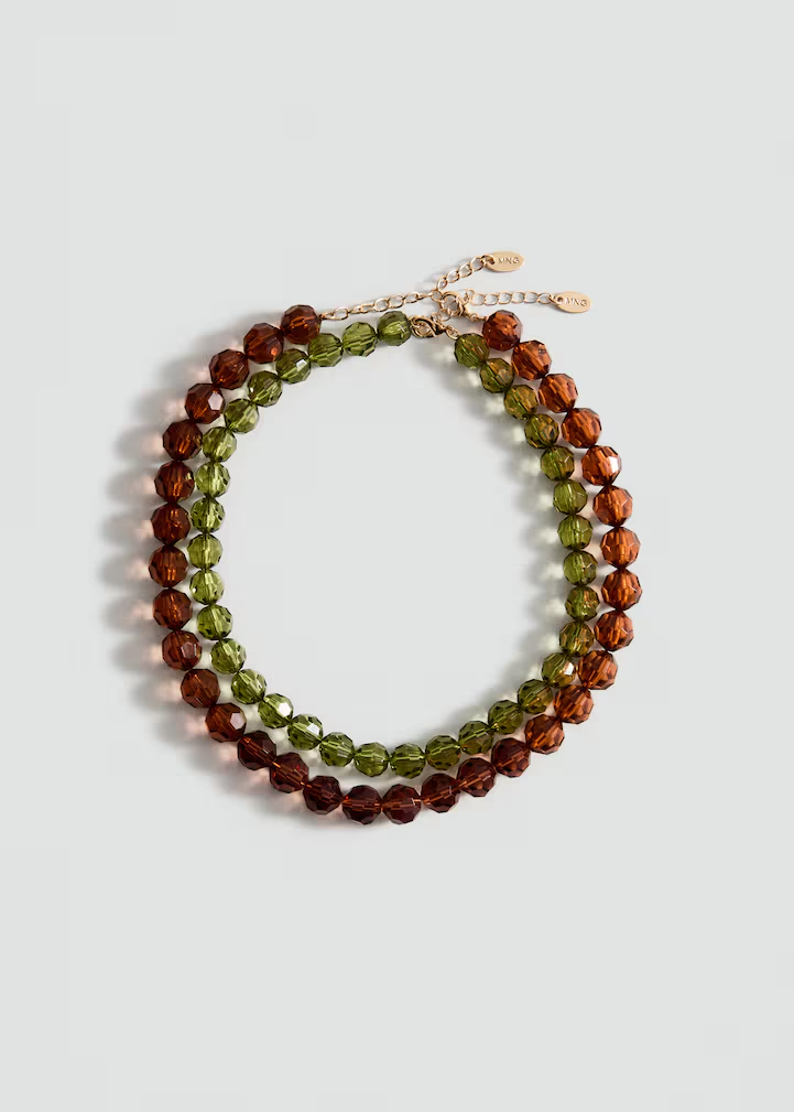 Dual-Tone Olive & Amber Faceted Glass Bead Choker Necklace