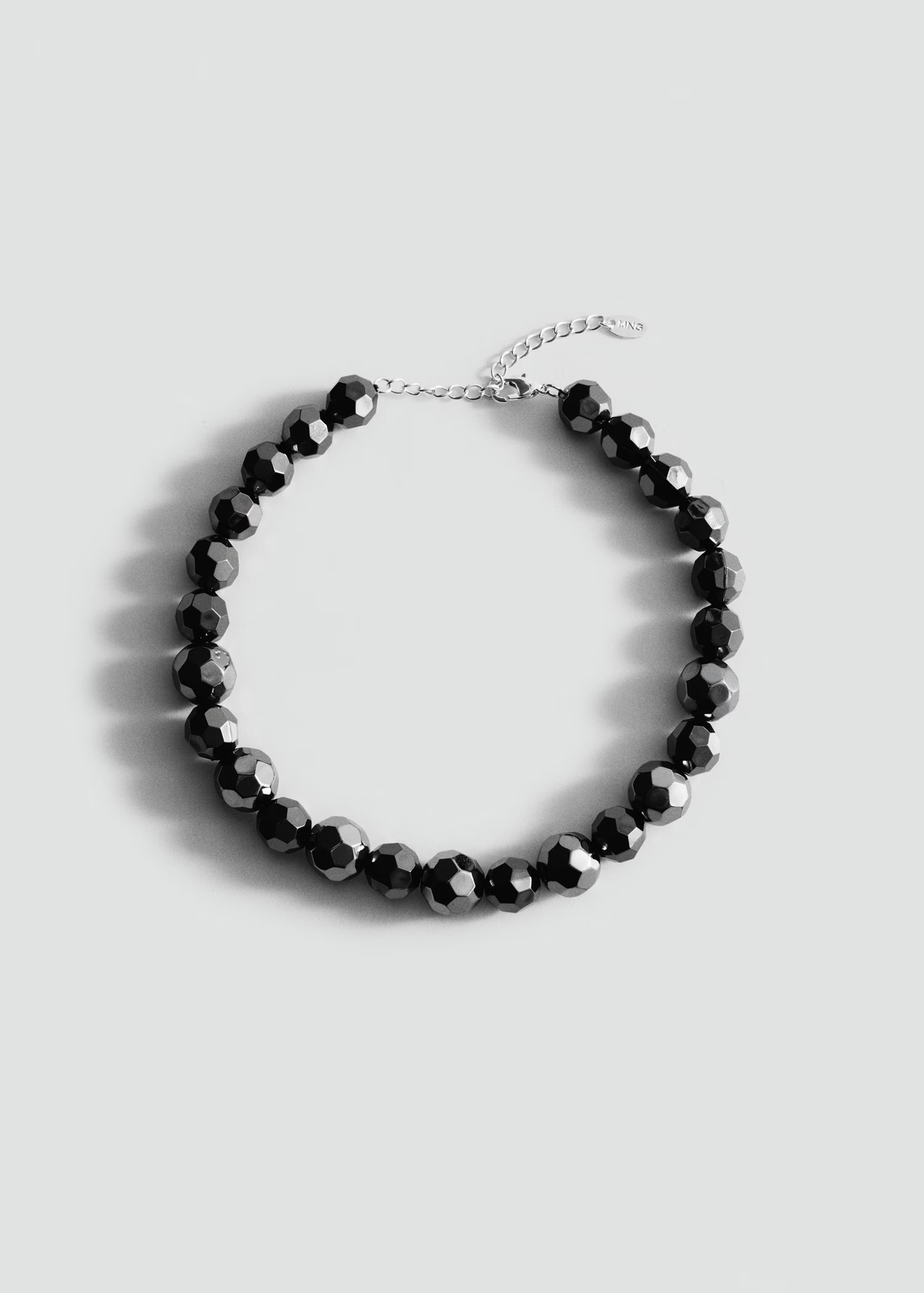 Faceted Black Metallic Bead Single Strand Choker Necklace