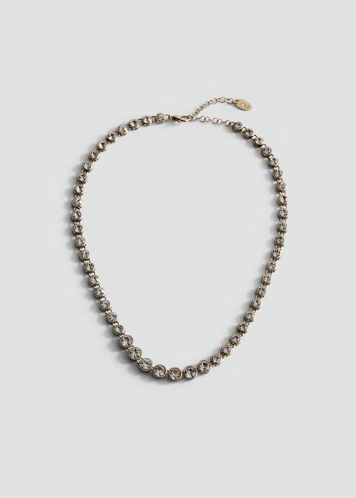 Gold-Tone Round Crystal Tennis Necklace