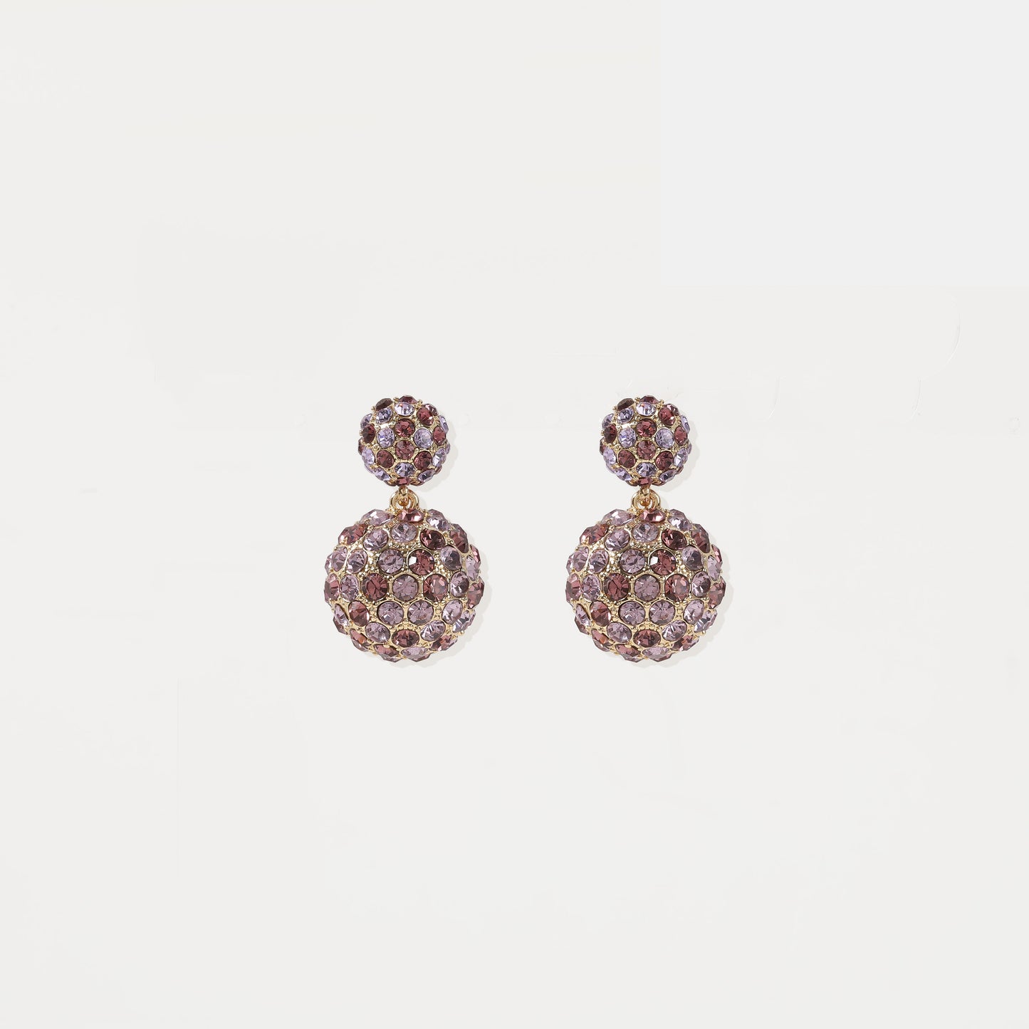 Gold-tone two-tone purple crystal ball drop earrings