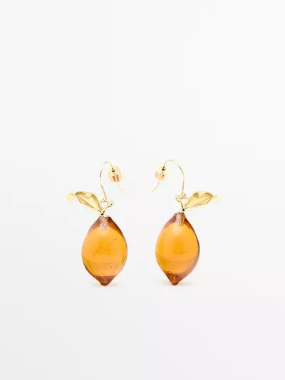Gold Amber Resin Lemon Drop Earrings