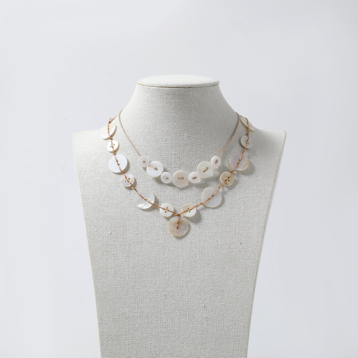 Gold Cord & Iridescent Shell Disc Layered Necklace