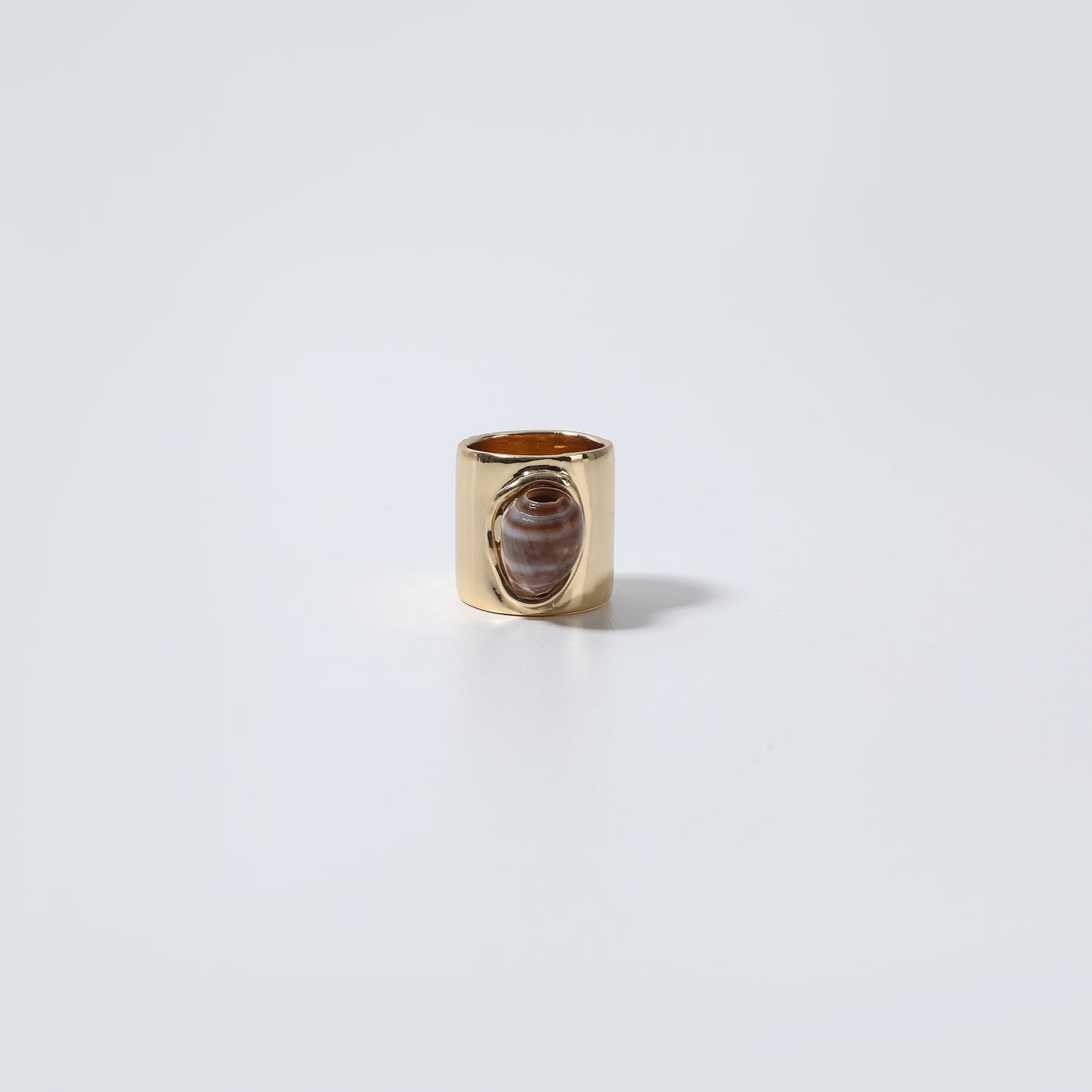 Gold Cuff Band with Natural Shell Stone Ring