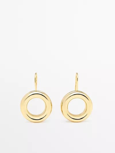 Gold Double Circle Drop Earrings