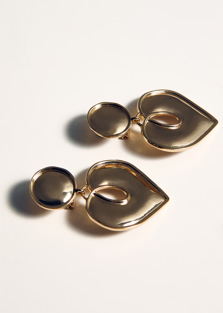 Gold Double Heart & Circle Drop Earrings