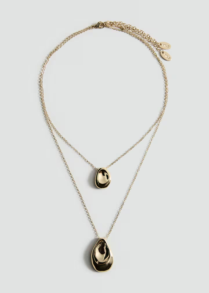 Gold Double Layer Teardrop Pendant Necklace