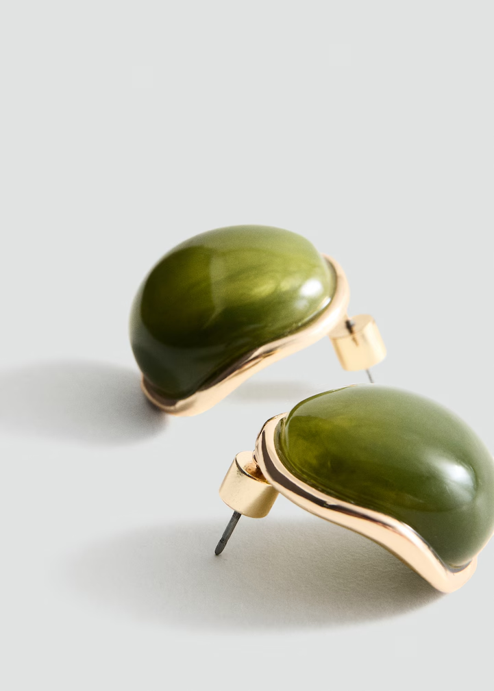 Gold Green Resin Dome Stud Earrings