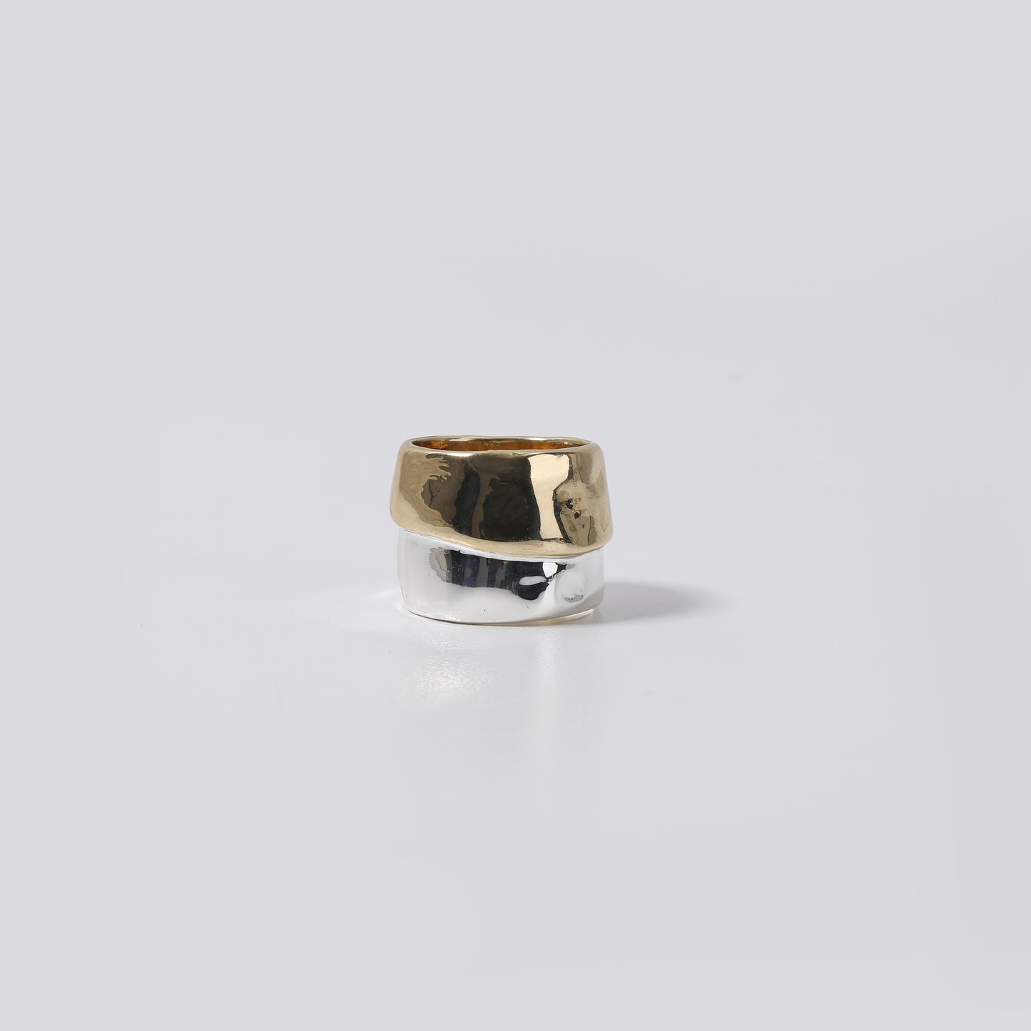 Gold-Silver Hammered Wide Ring