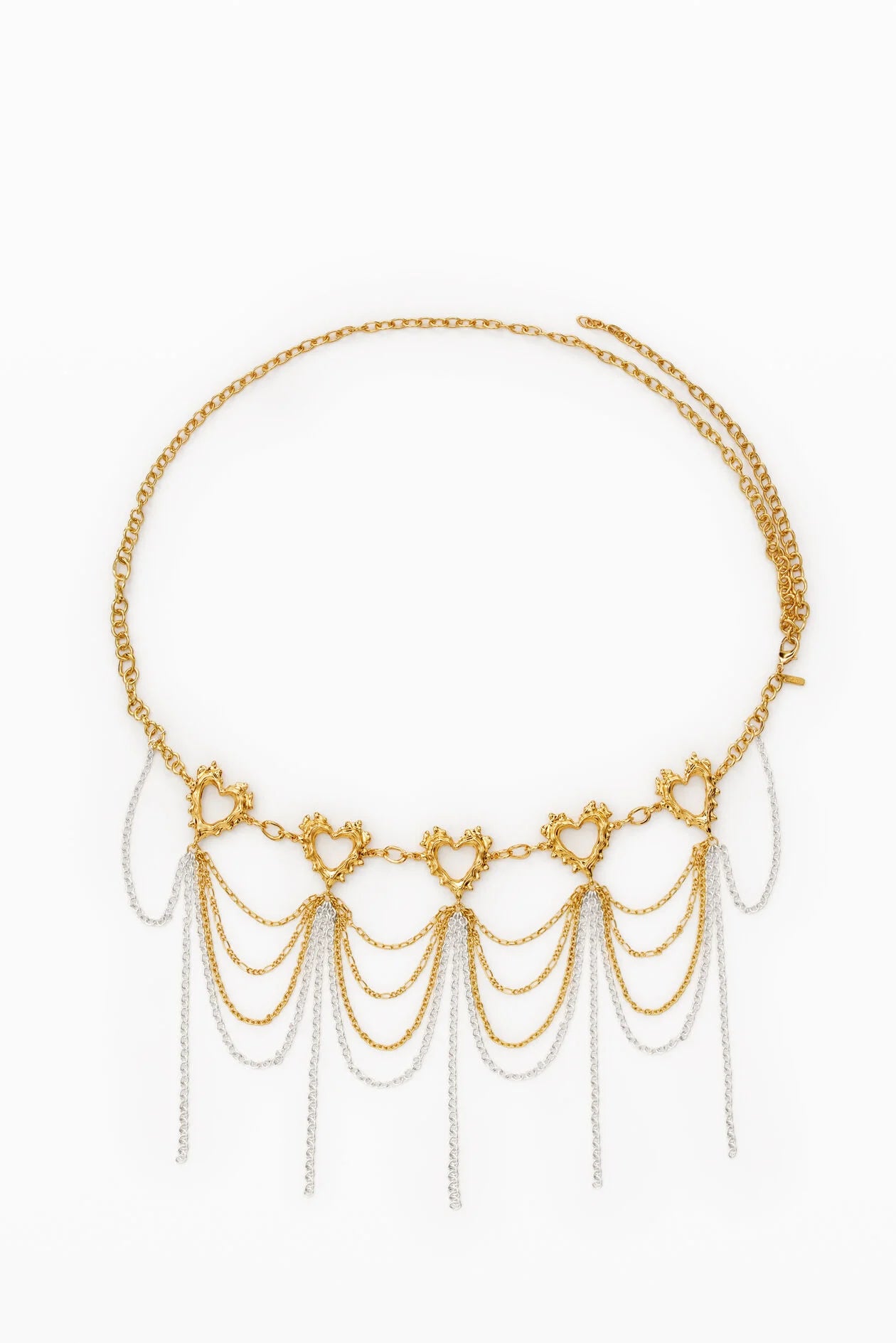 Gold Heart & Chain Fringe Statement Belt (Gold & Silver)