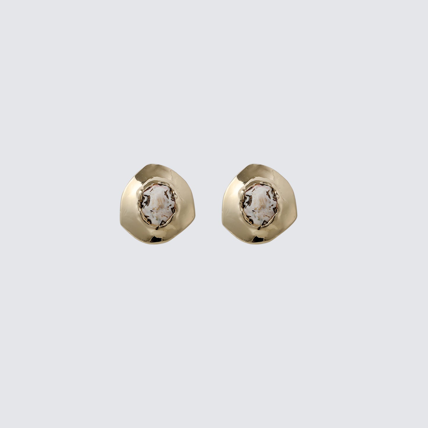 Gold Irregular Frame with Natural Iridescent Shell Stud Earrings