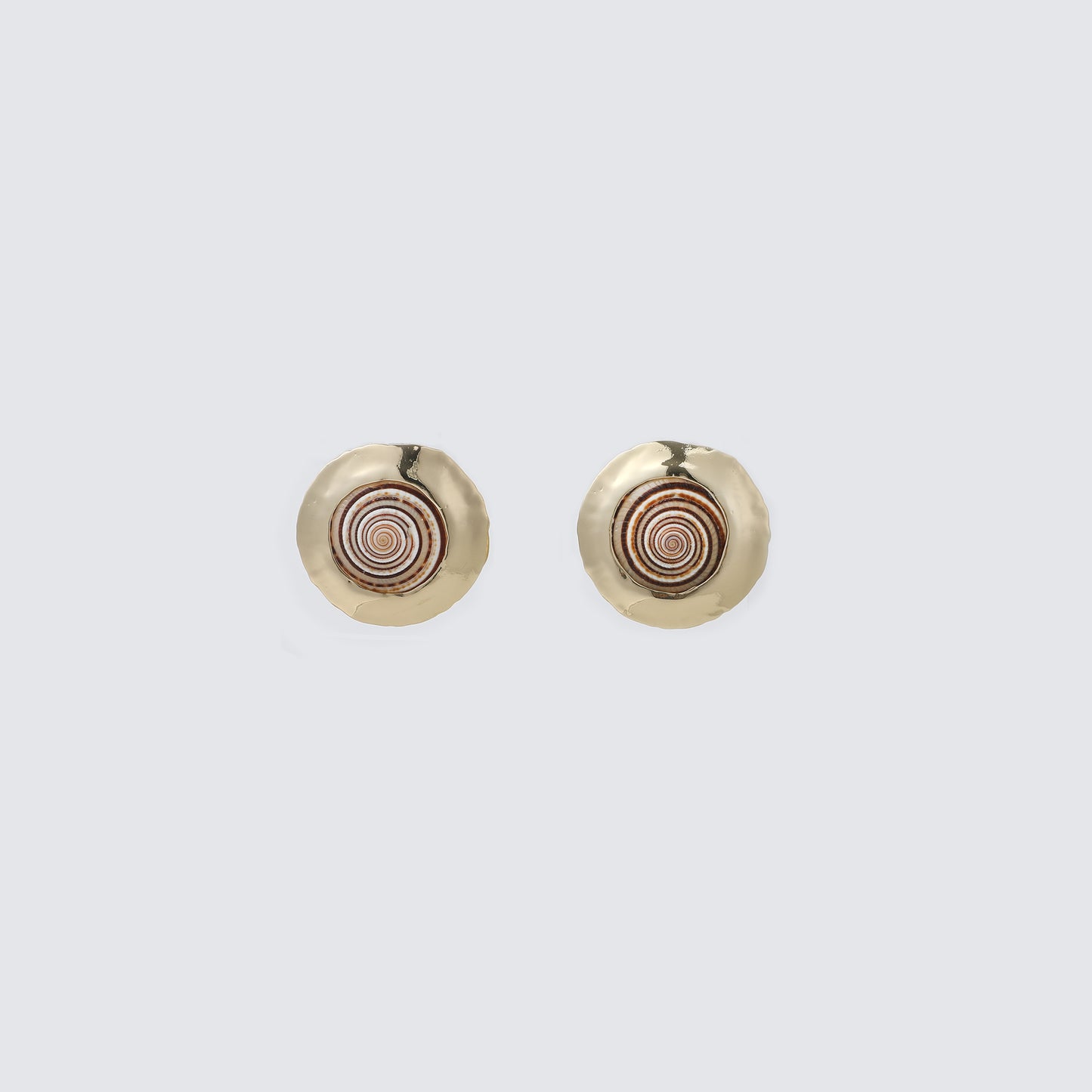 Gold Irregular Frame with Natural Spiral Shell Stud Earrings