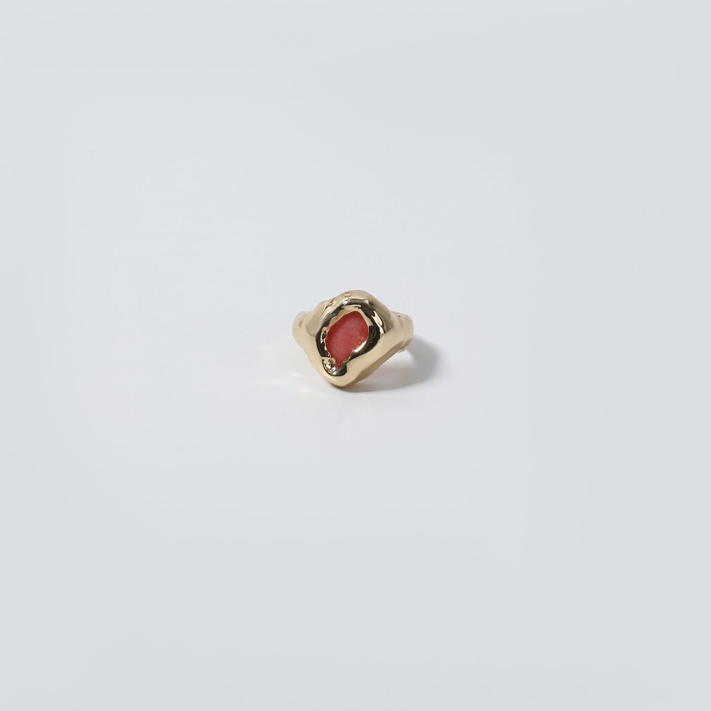 Gold Irregular Setting with Pink Coral Stone Ring