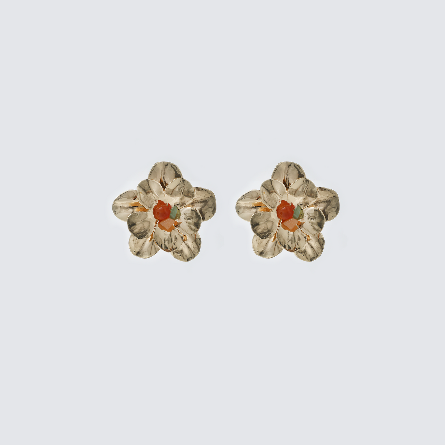 Gold Layered Flower with Multi-Color Stone Stud Earrings