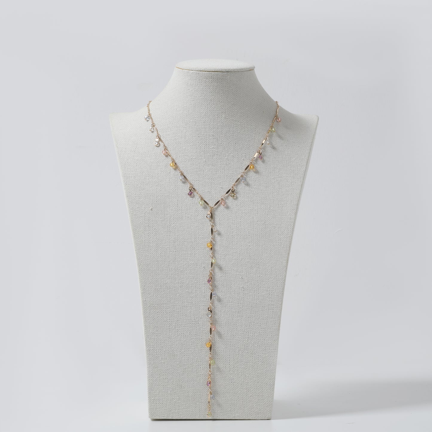 Gold Multi-Gemstone Y-Necklace