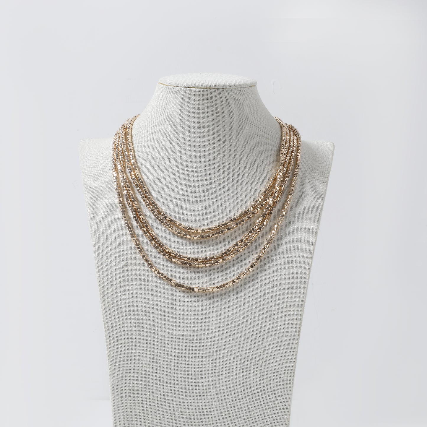 Gold Multi-Layer Square Bead Necklace
