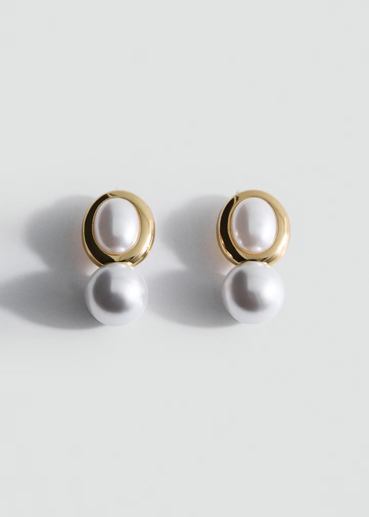 Gold Oval & Round Pearl Drop Earrings