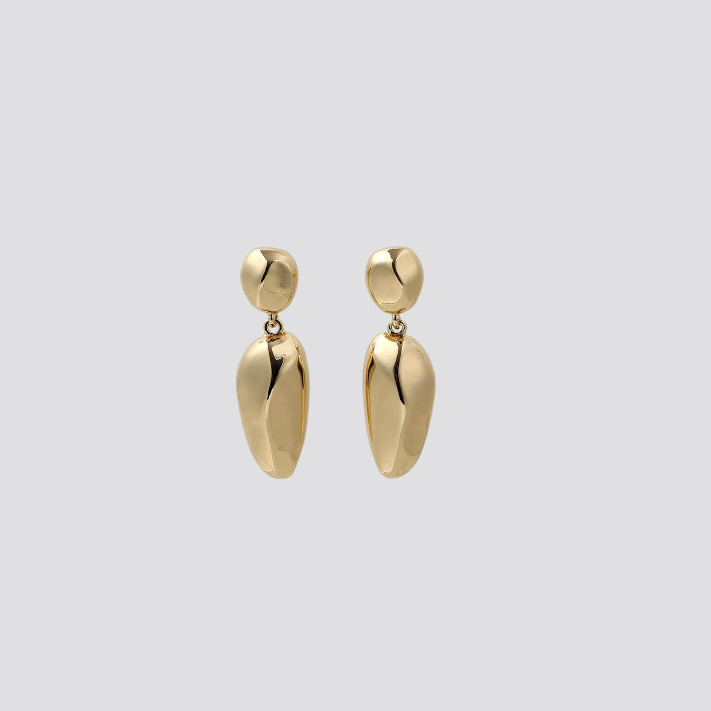 Gold Round Bead & Irregular Oval Drop Earrings