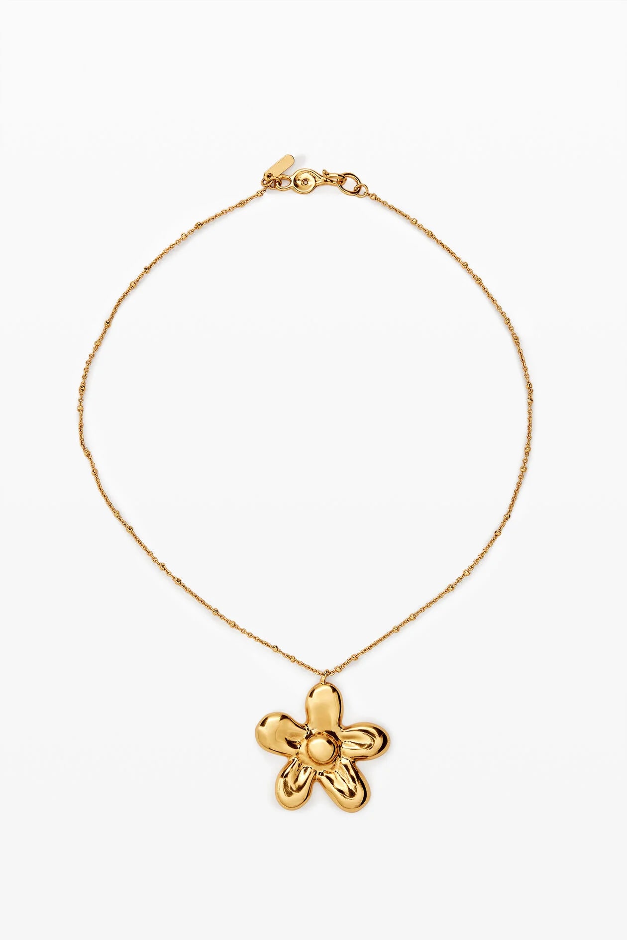 Gold Sculptural Flower Pendant Chain Necklace