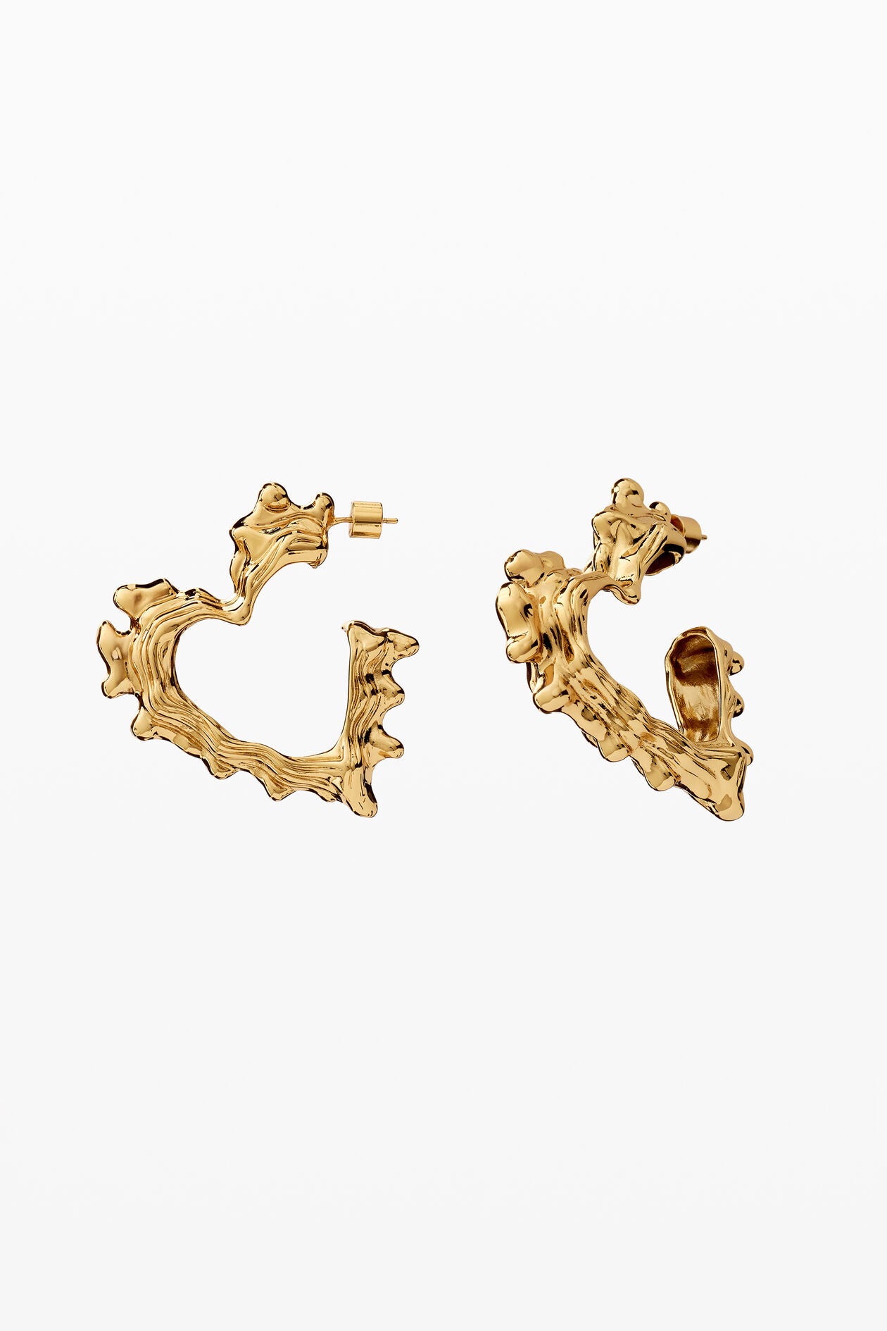 Gold Sculptural Heart Hoop Earrings