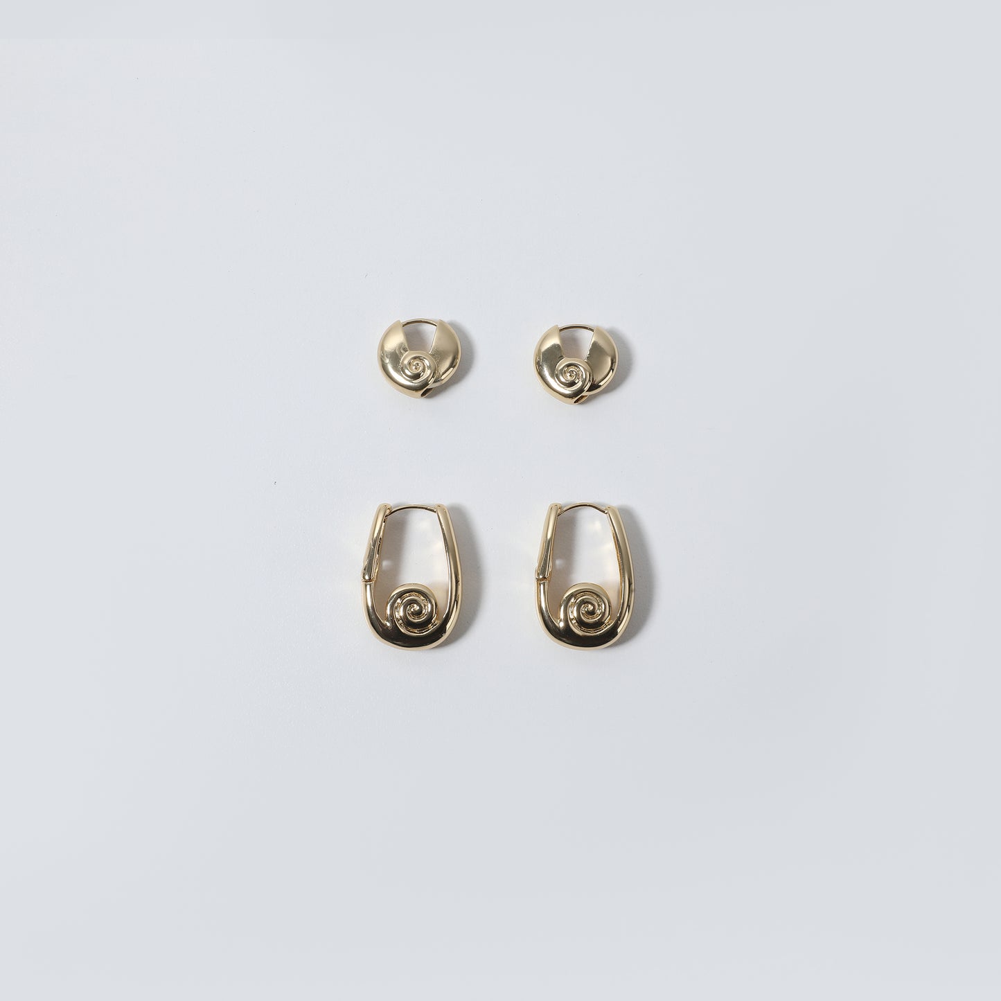 Gold Spiral & U-Link Huggie Hoop Earring Set