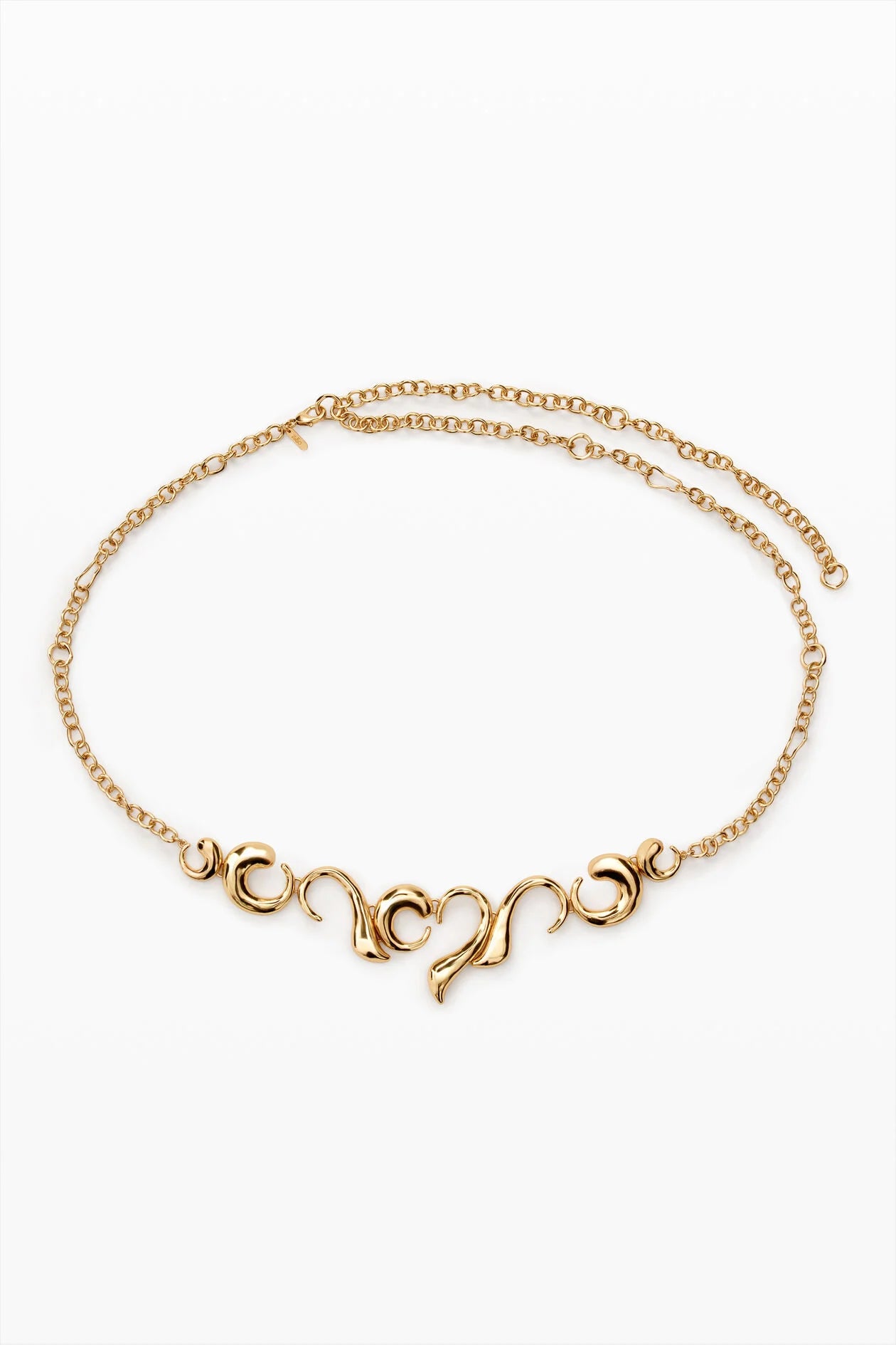 Gold Swirl Sculptural Pendant Chain Necklace