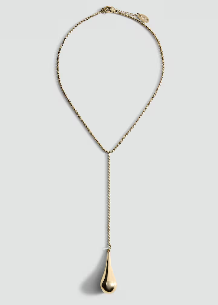 Gold Teardrop Lariat Necklace with Ball Chain
