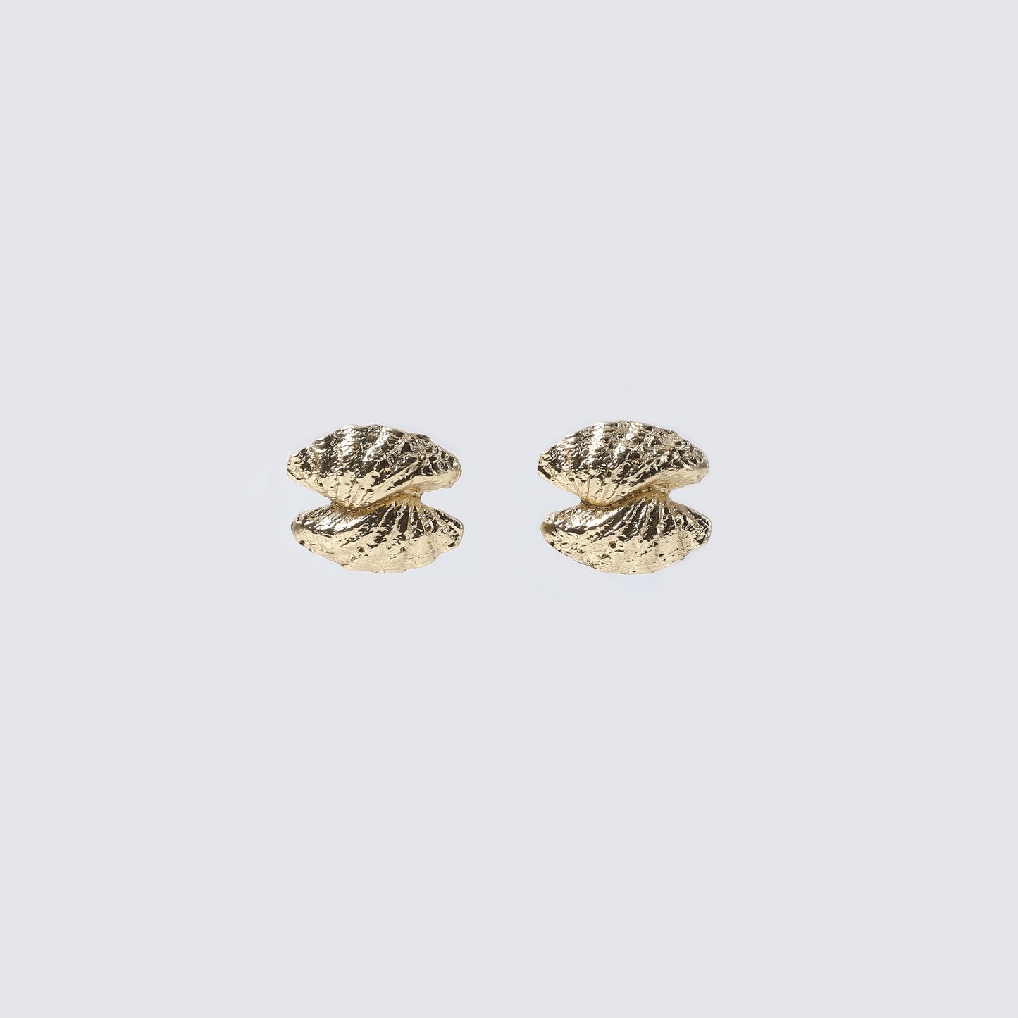 Gold Textured Clam Shell Stud Earrings