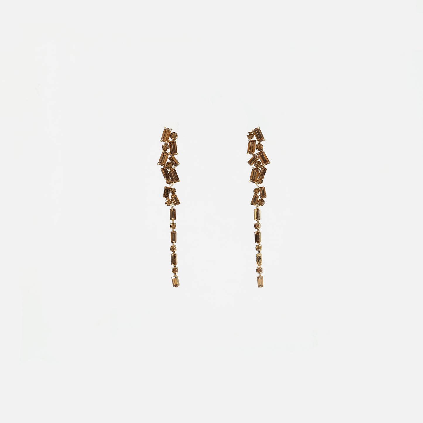 Gold baguette and round crystal drop earrings