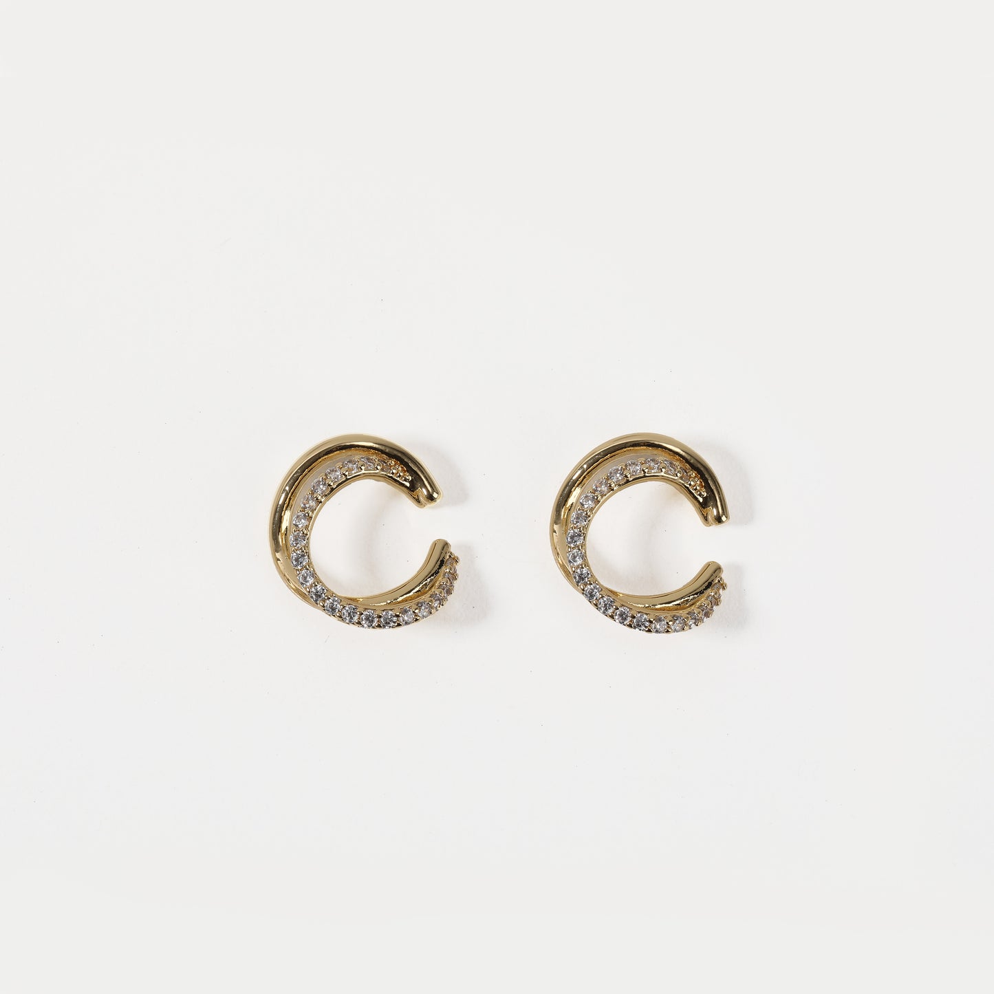 Gold double-hoop ear cuff with clear crystals