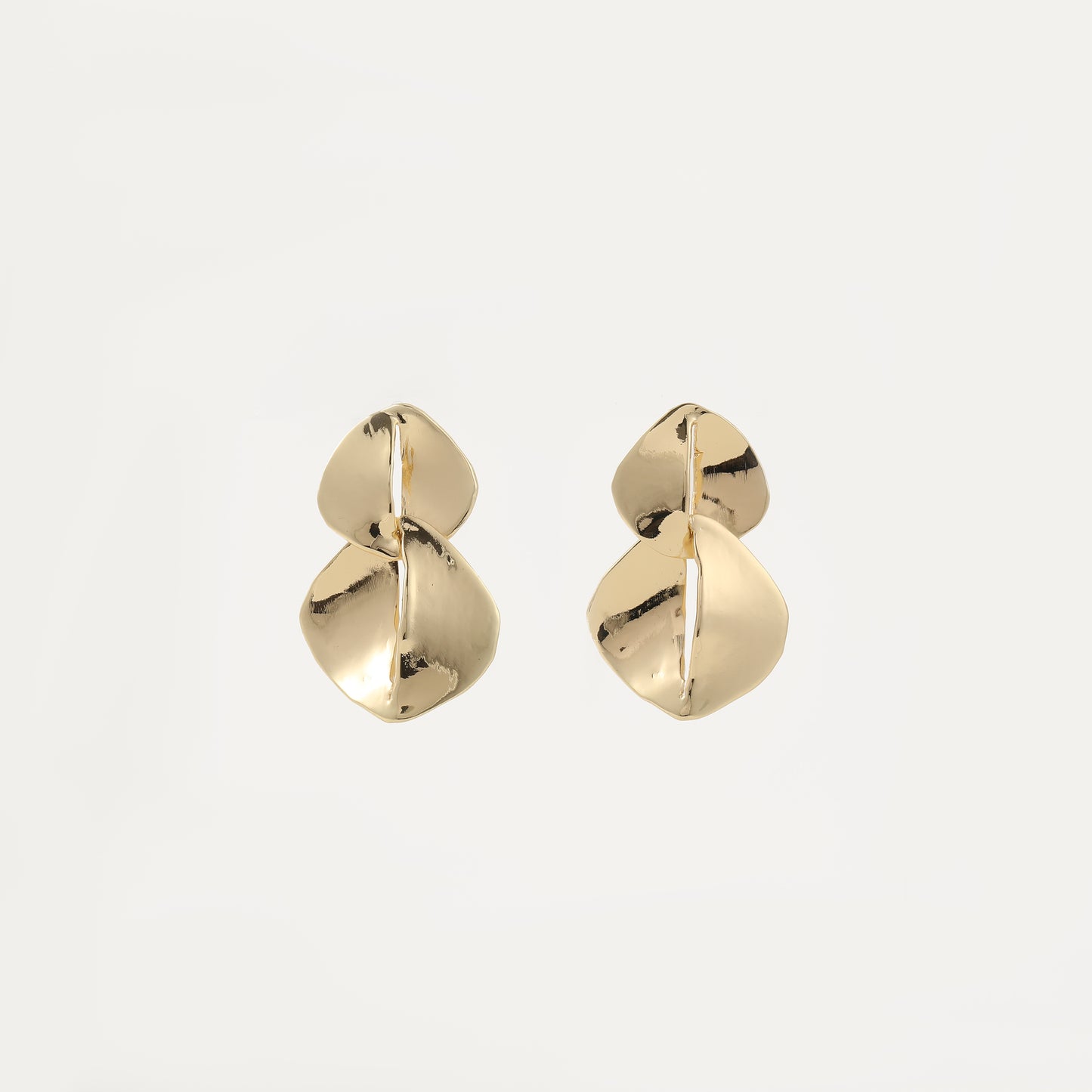 Gold double disc textured drop earring
