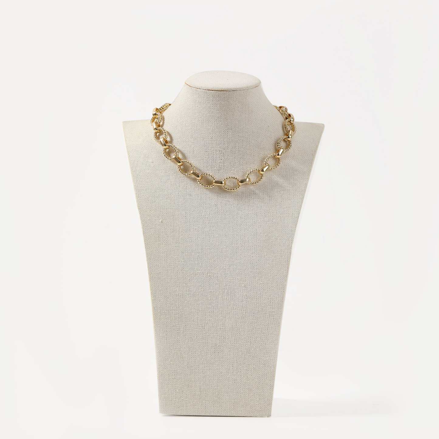 Gold textured oval link chain necklace