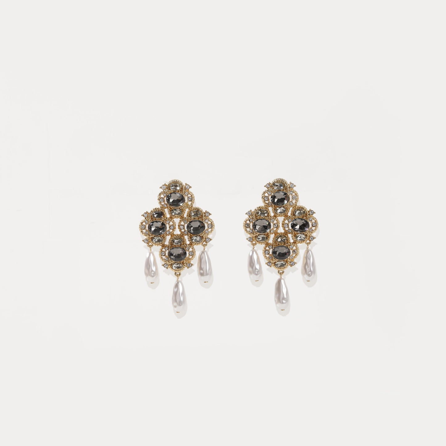 Gold vintage crystal and baroque pearl drop earrings