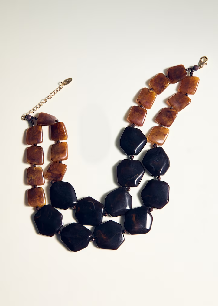 Gradient Tortoise Shell Irregular Block Bead Single Strand Necklace